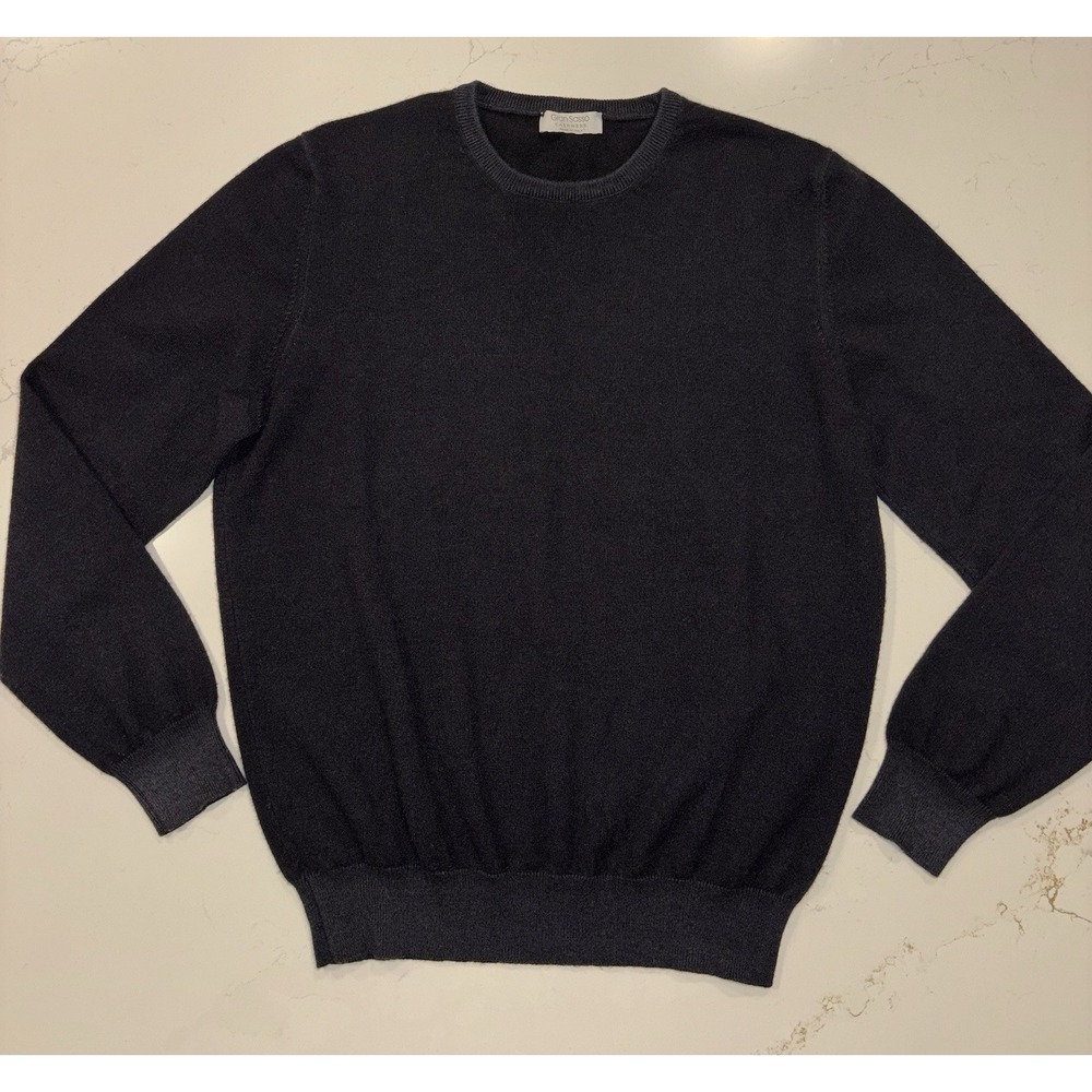 Italy Gran Sasso Black Cashmere Crewneck Sweater Men's 50 US Size Medium